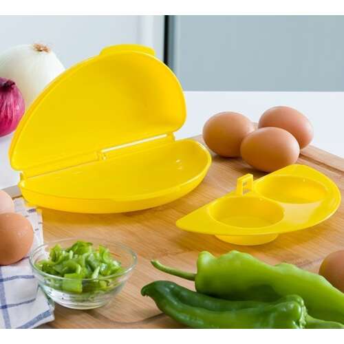 Gelber Plastik-Mikrowellen-Omlett- und Eierkocher, zweiteilig, zum Zubereiten von Omeletts und Eiern in der Mikrowelle