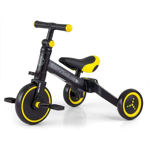 Milly Mally Optimus 3-in-1 schwarzes Dreirad für Kinder, 3-Rad-Fahrrad mit verstellbarem Sitz und Lenker