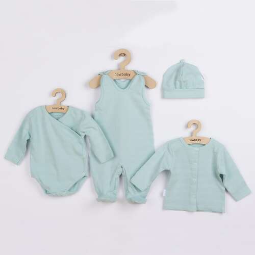 New Baby I AM 4 részes baba együttes menta zöld színben, 62-es méret (3-6 hónap), tartalmaz bodyt, rugdalózót, felsőrészt és sapkát - New Baby