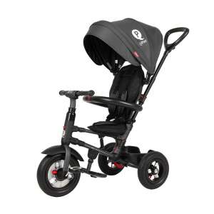 Qplay Rito Rubber black tricycle with parent handle, sun canopy, and safety harness - QPlay Tricycle