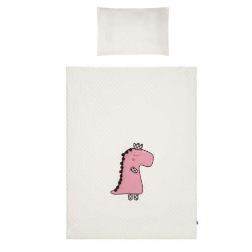 Belisima Dino 3D babaágynemű szett, rózsaszín dinoszaurusz mintával, 100x135 cm, tartalmaz takaróhuzatot, párnahuzatot, rácsvédőt, párnát és paplant - Ágynemű - baba