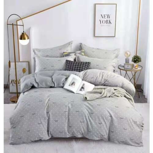 Szürke 3 részes ágyneműhuzat szett apró fehér masnival, Apró masnis 3 részes ágyneműhuzat