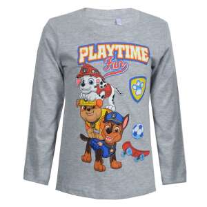 Tricou cu mânecă lungă Nickelodeon Paw Patrol pentru băieți, gri cu personaje Paw Patrol și textul 'Playtime Fun' - Modă și îmbrăcăminte