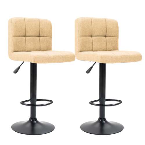 Set de 2 scaune de bar bej, cu înălțime reglabilă, cadru metalic negru