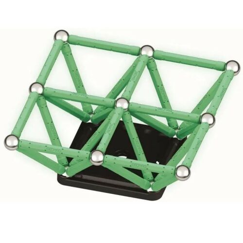 Jucărie de construcție magnetică Geomag Glow Recycled, tije verzi și sfere de oțel