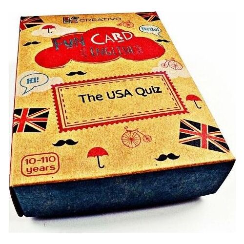 Fun Card English: The USA Quiz doboz. Oktató játék az Amerikai Egyesült Államokról való tanuláshoz.