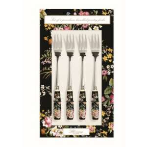 Bloomingville porcelán nyeles süteményes villakészlet 4 db-os, Blooming Opulence Black - Tálalás