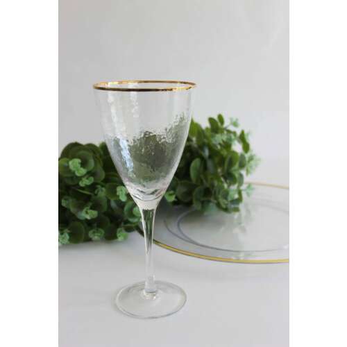 4 db arany szegélyű borospohár, 480ml, átlátszó üveg, elegáns kialakítás