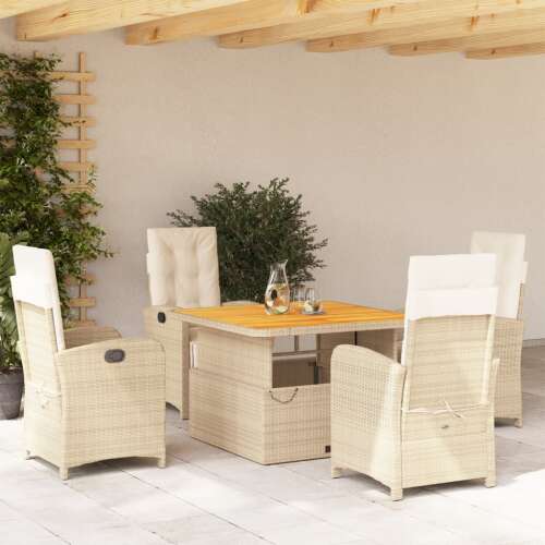 vidaXL 5 részes bézs polyrattan kerti étkezőgarnitúra párnákkal 94647212 - Kerti étkezőgarnitúra