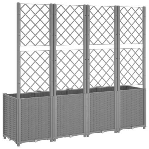 vidaXL világoszürke PP rácsos kerti ültetőláda 160 x 40 x 140 cm, kúszónövényekhez, fehér alapon elkülönítve - Virágláda