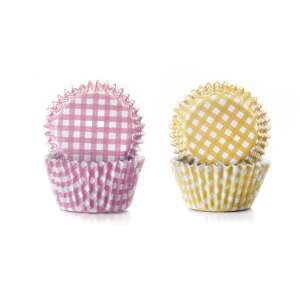 Zestaw 100 różowych i żółtych papierowych foremek do muffinek w kratkę, 4,5x2,5 cm, Ibili - Produkty papierowe dla gospodarstw domowych
