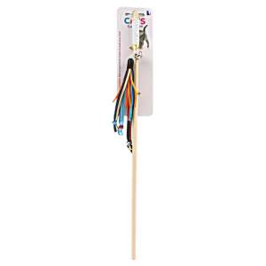 Cat toy, interactive wand with colorful ribbons and bell, wooden stick, for cat entertainment - Cat Toy