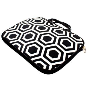 MUZIY Geometric Velvet 14-inch Laptop Bag, black and white hexagon pattern - Laptop Bag and Case