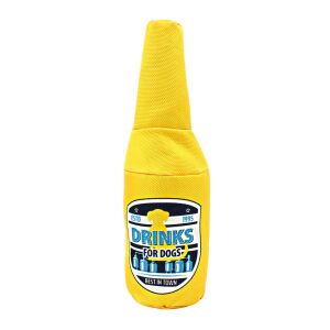 Drinks for Dogs squeaky yellow bottle dog toy, durable plush toy for pets - Koopman