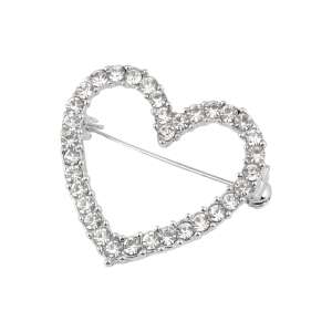 Silver heart shaped rhinestone brooch, 3.5 cm, for wedding bouquets - Brooch