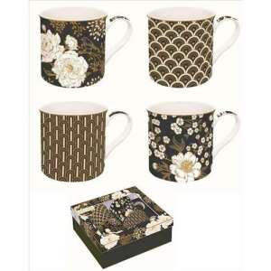 Easy Life-Nuova Art Deco Virágos Porcelán Bögrekészlet - 4 db, 300ml