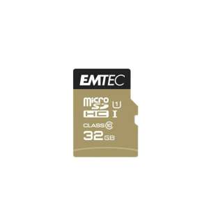 Memóriakártya, microSDHC, 32GB, UHS-I/U1, 85/20 MB/s, adapter, EMTEC "Elite Gold" 94661437 
