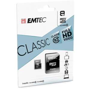 EMTEC Classic 8GB microSD memóriakártya adapterrel, 10-es osztály, Full HD videó - Memóriakártya