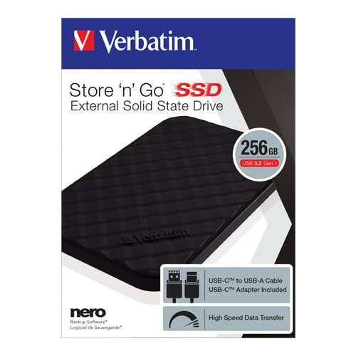 SSD (külső memória), 256GB, USB 3.2 VERBATIM "Store n Go", fekete