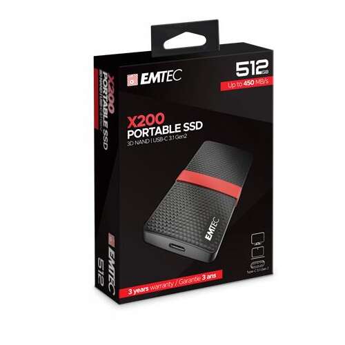 SSD (külső memória), 512GB, USB 3.2, 420/450 MB/s, EMTEC "X200"