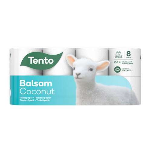 TENTO Balsam Coconut toalettpapír, 3 rétegű, 8 tekercs, puha és erős, Szlovákiában gyártott