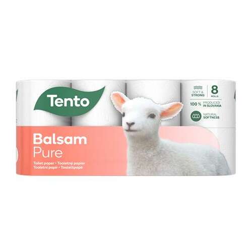 TENTO Balsam Pure toalettpapír, 8 tekercs, puha és erős, 100% természetes puhaság