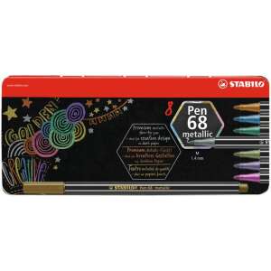 8 db-os Stabilo Pen 68 fém filctoll készlet fém dobozban, 1,4 mm hegyű, választott fém színekben - STABILO Rostirón & Tűfilc