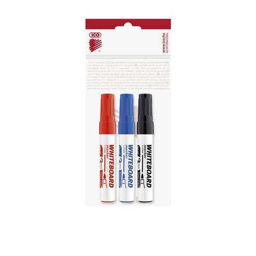 ICO Plan táblamarkerek, 3 db-os készlet, piros, kék, fekete, kúpos hegyű, 1-3 mm
