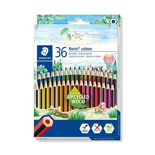 Színes ceruza készlet, hatszögletű, STAEDTLER "Noris Colour 185", 36 különböző szín