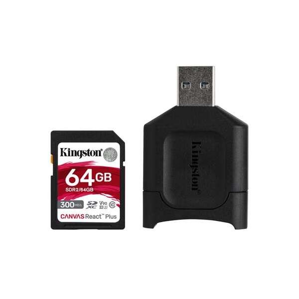 Kingston 64GB SD Canvas React Plus (SDXC Class 10 UHS-II U3) (MLPR2/64GB) Speicherkarte + Kartenleser