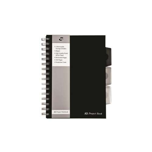 Spirálfüzet, A5, vonalas, 125 lap, PUKKA PAD "Black project book", fekete