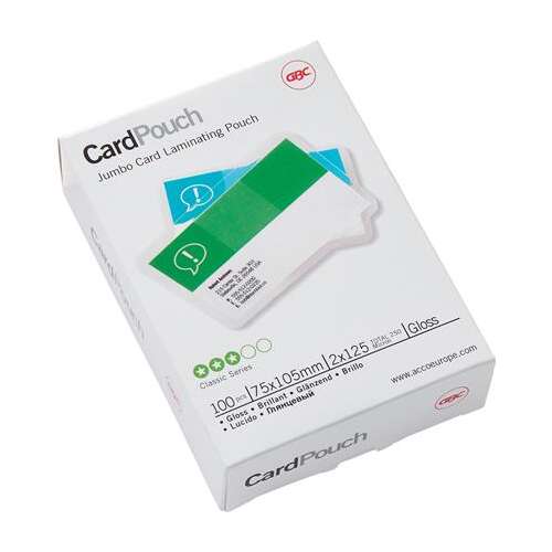 GBC CardPouch Jumbo Card Laminating Pouch, 100 db-os csomag, 75x105mm, 2x125 mikron, fényes felület