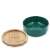 Navaris kerámia kisállat tál tölgyfa állvánnyal, zöld, a tál alja látható
