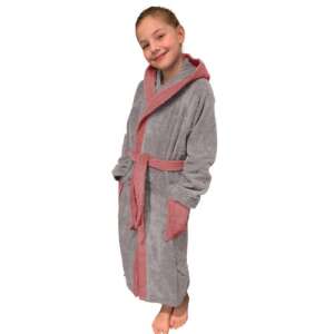 Homelevel kids bathrobe in grey with pink details, soft and comfortable, perfect for after bath or swimming - Homelevel