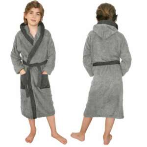 Gray hooded bathrobe for kids, Homelevel, with pockets and belt - Homelevel
