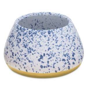 Navaris ceramic dog bowl with blue and white splatter design and gold rim - Navaris