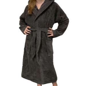 Gray hooded bathrobe for kids, Homelevel, soft and comfortable, perfect for after bath or swimming - Homelevel
