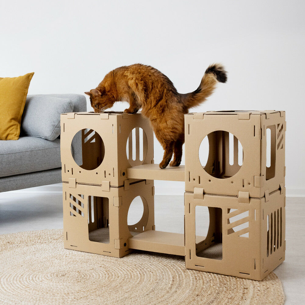 Navaris Cardboard Modular Cat House with 4 Cubes and 2 Platforms, 53109.02