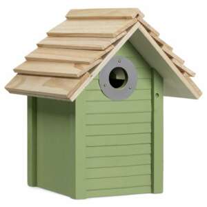 Navaris green wooden birdhouse with metal entrance - Navaris