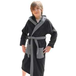 Gray Homelevel kids bathrobe with hood, pockets, and belt - Homelevel