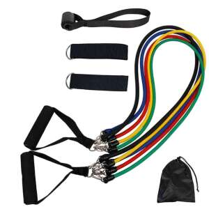 Set de benzi de exercițiu pentru casă OEM 11 piese - 5 benzi elastice din latex extensibile + 6 accesorii, pentru abdomen, piept, biceps, triceps, umeri, spate, picioare, multicolore - Extensoare si benzi elastice