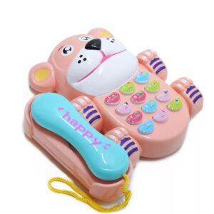 Rózsaszín maci alakú zenélő játék telefon gyerekeknek, interaktív fejlesztő játék - Zenélő játék
