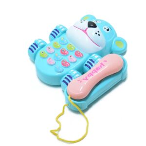 Zenélő, fejlesztő interaktív játék telefon - Cuki macis első telefonom, kék (BBJ) - ferde nézet - Zenélő játék