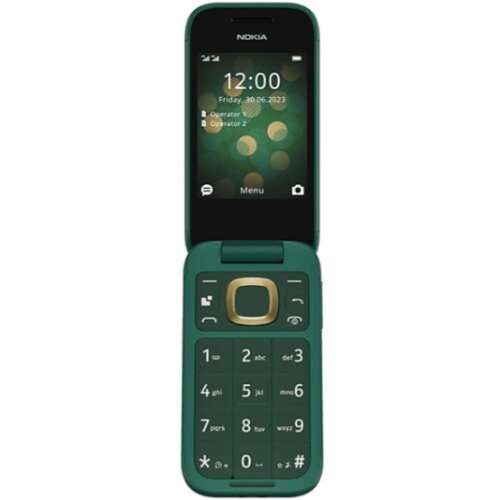 Nokia 2660 Flip 4G mobiltelefon, kártyafüggetlen, magyar nyelvű, dual sim, zöld (Lush Green), TA-1469