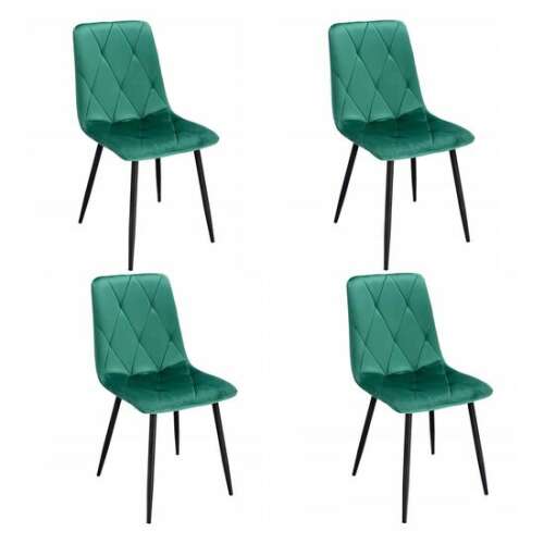 Skandináv stílusú székek, 4 db-os szett, Jumi, Piado, bársony, fém, zöld és fekete, 44x52x89 cm, 44x52x89 cm