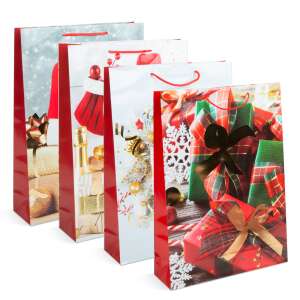 Set of 4 Christmas gift bags, red and white paper bags with festive designs, 330 x 102 x 457 mm - Gift bag