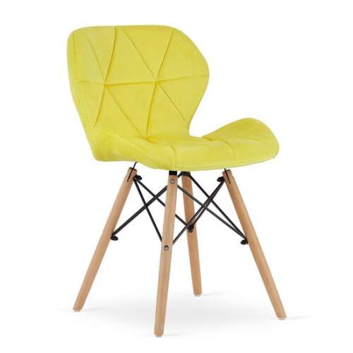 Yellow velvet chair with wooden legs, Mercaton Lago chair