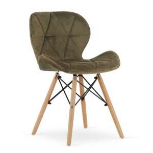 Mercaton Lago velvet dining chair with wooden legs, green - Kitchen Furniture