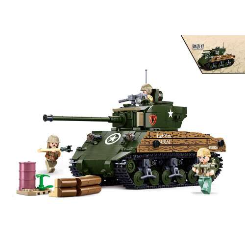 Sluban Model Bricks M4A3 Sherman közepes harckocsi 2 az 1-ben építőjáték készlet összeszerelve figurákkal - Kreatív és építő játék