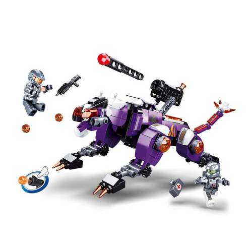 Sluban Atomic Storm Robot Farkas építőjáték készlet, összeszerelve, lila és fekete robot farkas két figurával 